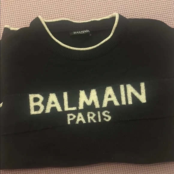 Balmain Black Crewneck Sweater with Iconic Logo